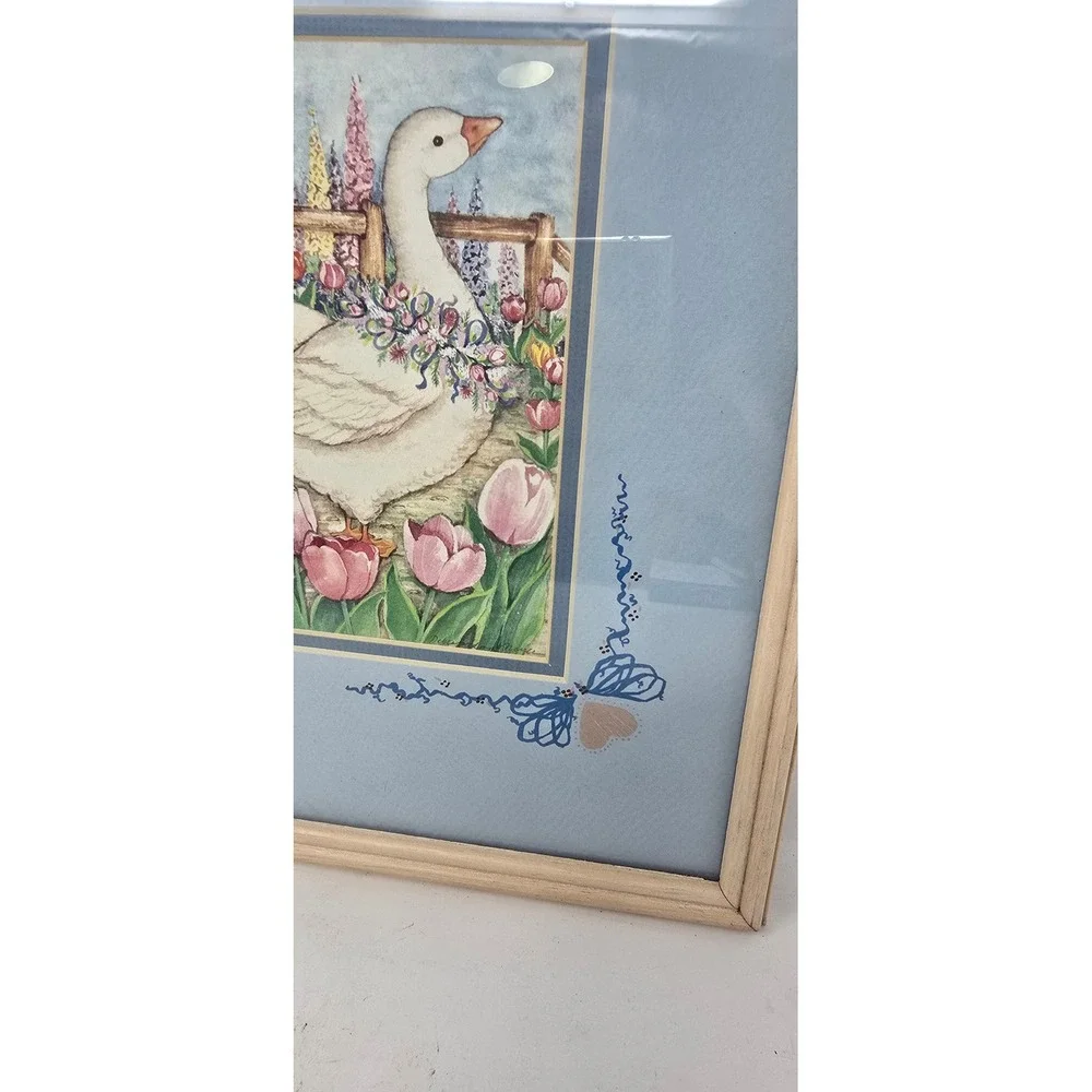 Vtg Figi Graphics water color Geese Tulips framed wall art countrycore CA-302